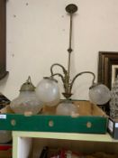 Three early 20th century chandelier light fittings with etched and moulded decoration