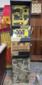 A VINTAGE ROYAL FUSILIERS 10P COIN OPERATED ONE ARM BANDIT, on camouflage painted stand, H 184 cm