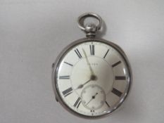 AN ANTIQUE SILVER CASED MENS FUSEE POCKET WATCH BY SCHAFFER
