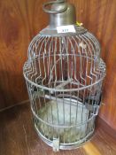 A VINTAGE BRASS BIRDCAGE