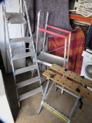 Three items comprising Beldray aluminium step ladder, work tressel and a Workmate bench