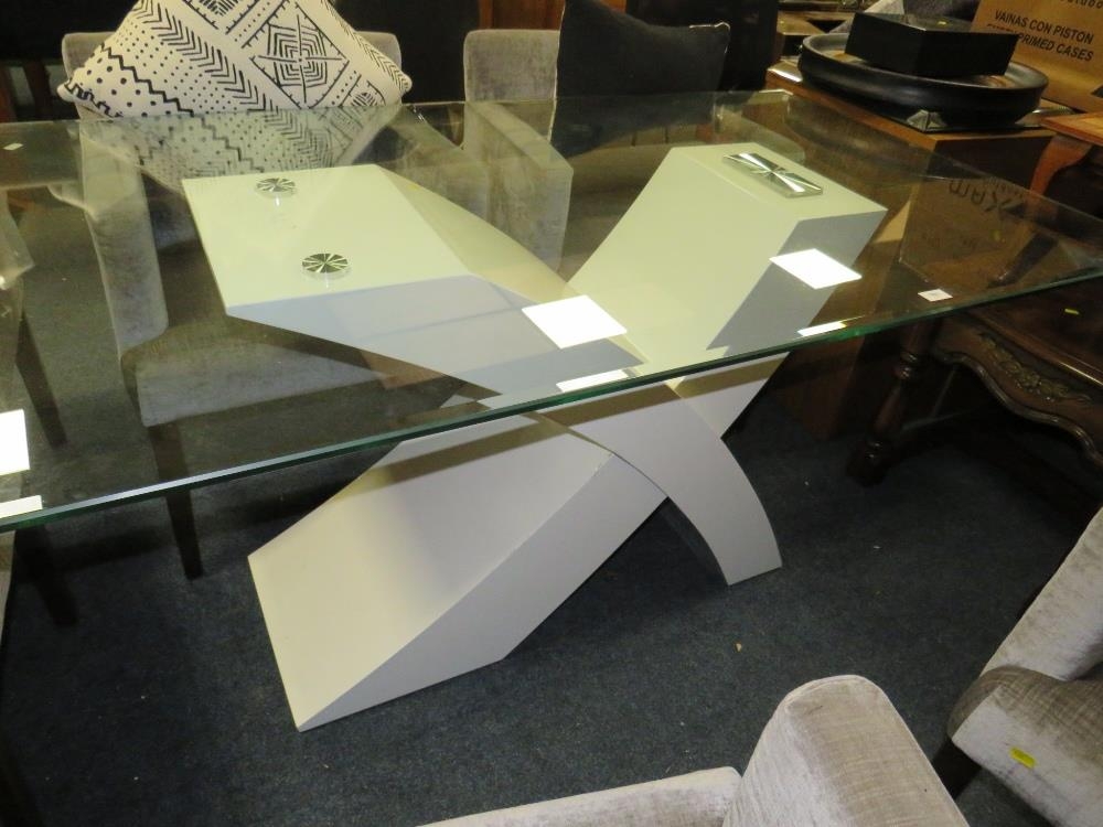 A modern glass topped dining table together with four armchairs - Image 6 of 6