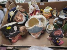 A tray of toby jugs and character jugs to include Royal Doulton