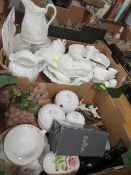 Two trays of assorted ceramics to include Coalport and Royal Worcester