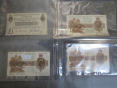 A 1914 2nd issue Bradbury Treasury one pound, prefix E1/82, along with a later issue and 2 Warren