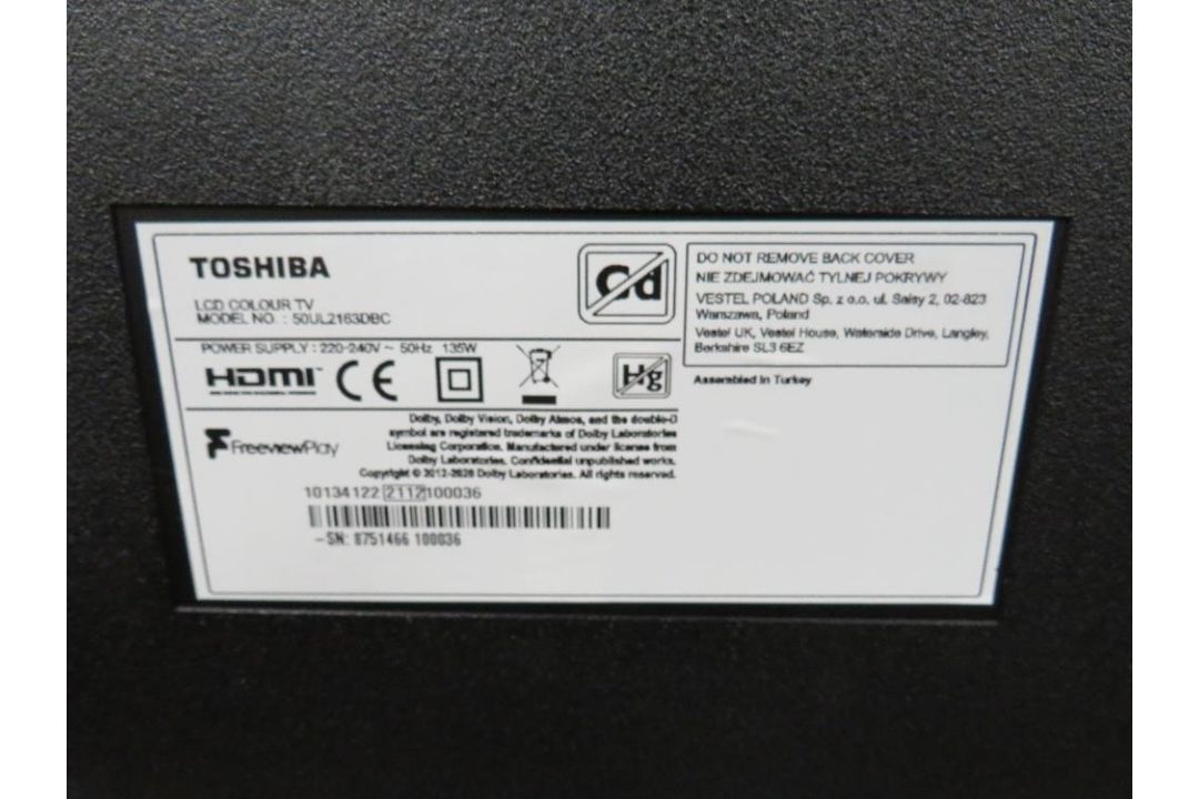 A Toshiba 50 inch flatscreen television with remote - Image 7 of 7