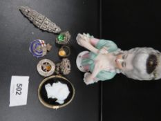 A quantity of costume jewellery to include sterling silver stag brooch, silver brooch etc