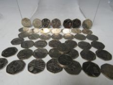 FORTY NINE COMMEMORATIVE 50 PENCE COINS, to include 2022 Altantic Salmon, Beatrix Potter, London