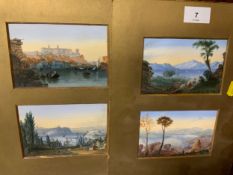 Four small framed gouaches depicting Continental landscapes