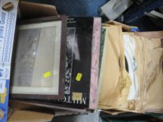 A tray of vintage 78's records together with a tray of sundries