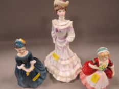 Two Royal Doulton figurines together with a Coalport figurine (3)