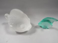 A small Lalique tropical fish in green together with another