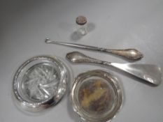 A silver and tortoise shell trinket dish, along with other silver items