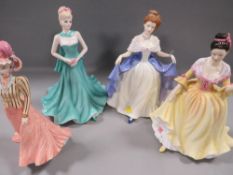 Three Royal Doulton figurines together with a Coalport figurine