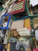 Three trays of assorted chess sets and chess boards both traditional and electronic (all unchecked)