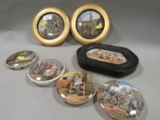 A collection of seven Pratt ware painted ceramic lids - three framed