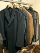 A vintage black 'Crombie' three-quarter length overcoat, together with two leather coats, a