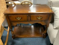A reproduction oak two drawer side table W 92 cm