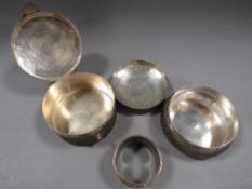 Two continental white metal trinket boxes together with a hallmarked silver napkin ring