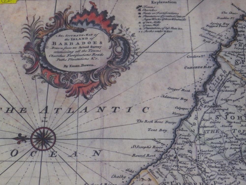 An Emanuel Bowen 1747 hand coloured map of Barbados - Image 3 of 4