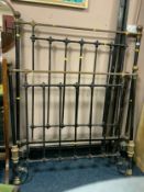 A Victorian brass and cast single bed frame with stretchers