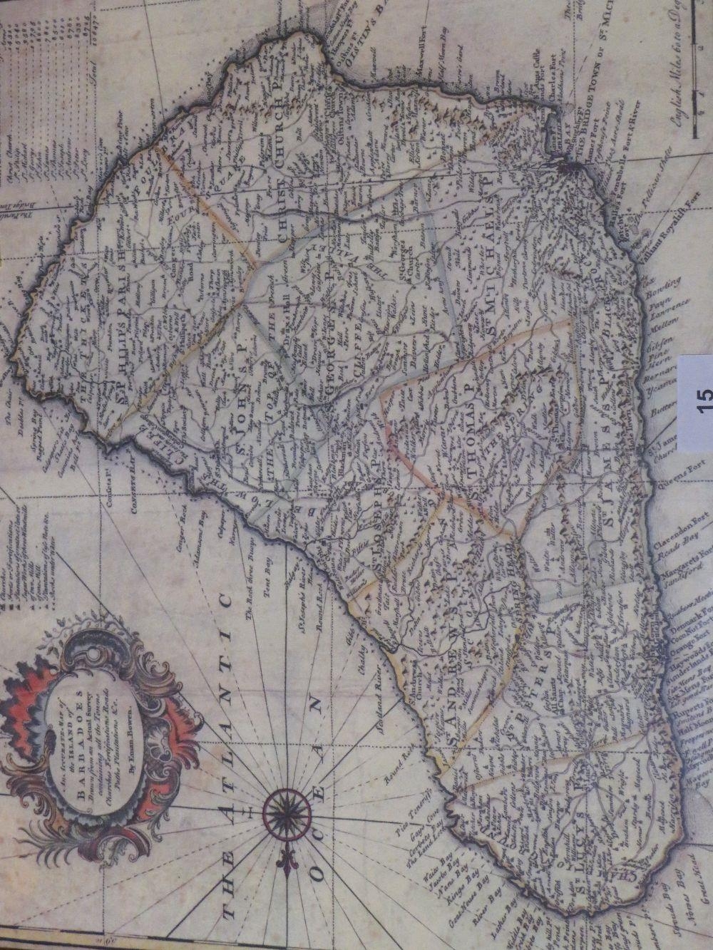 An Emanuel Bowen 1747 hand coloured map of Barbados - Image 2 of 4