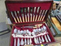 A vintage canteen of cutlery A/F, together with a box of fish knives and forks