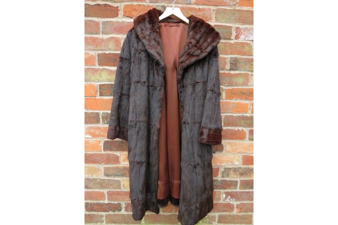 TWO VINTAGE MAHOGANY BROWN LONG LENGTH FUR COATS - Image 1 of 2
