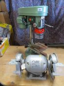 A worktop NuTool pillar drill and a Hilka bench top grinder