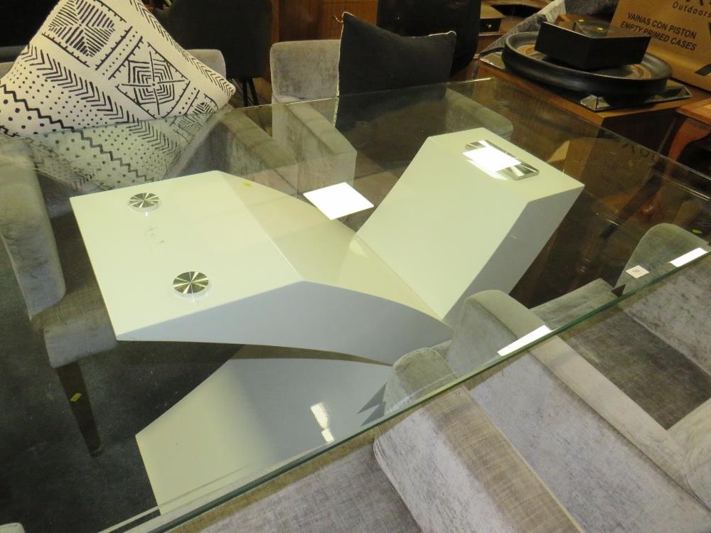 A modern glass topped dining table together with four armchairs - Image 2 of 6