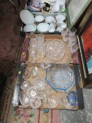 Two trays of assorted ceramics together with two trays of glassware