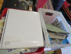 Two boxes of stamp albums, coins etc