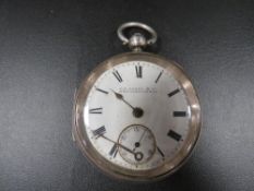 A silver open-faced pocket watch by Nokes & Co of Wolverhampton A/F