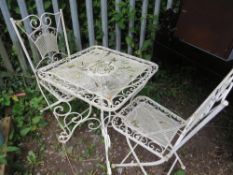 A square vintage style folding bistro garden comprising table and two chairs