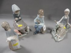 Three Lladro figurines together with a Nao example