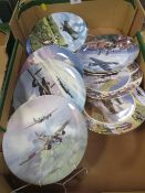 Twelve china aeroplane wall plates mostly Spitfire and Bombers, all with wall hangers