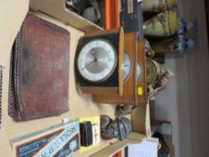 A tray of sundries to include mantle clocks etc