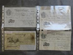 Bank of England white five pounds - Peppiatt Feb 1945 and Nov 1945 and Beale August 1951 and a cut