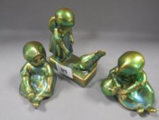 Three Zsolnay Pecs small lustre figures
