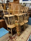 A honey pine kitchen table together with six chairs A/F