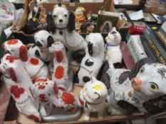A tray of reproduction Staffordshire style spaniel figures
