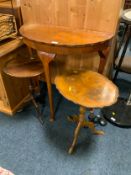 A demi-lune hall table together with two wine tables