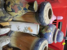 A tray of ceramics to include a Devon Fielding's lustre vase