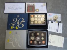 Proof sets 2000 and 2005, plus a Jubilee mint Great War Centenary gold medal cover