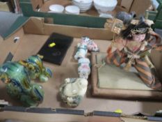 Asian Art collectables including a Japanese model Samurai warrior, two ceramic foo dogs, seated