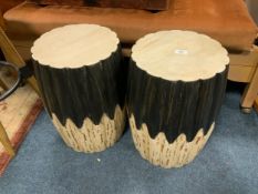 A pair of modern log effect stools H 48 cm