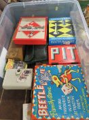 A tray of assorted vintage board games, playing cards etc