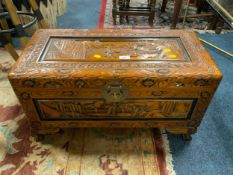 A smaller carved Eastern hardwood blanket box W 70 cm