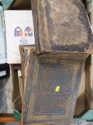 A tray of books etc to include an antique family bible