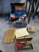 A seletion of tool boxes and contents to include record G-cramps